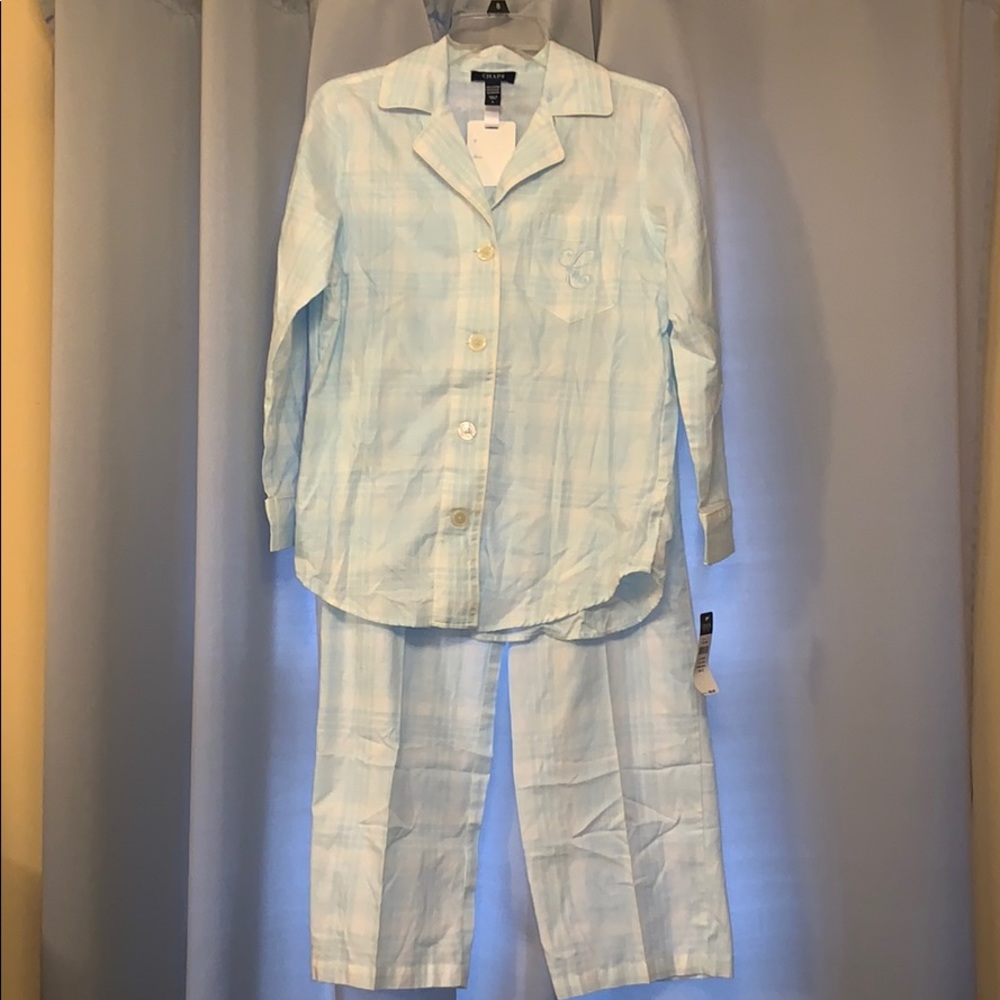 NWT Chaps 2 Piece Light Blue Plaid Pajama Set